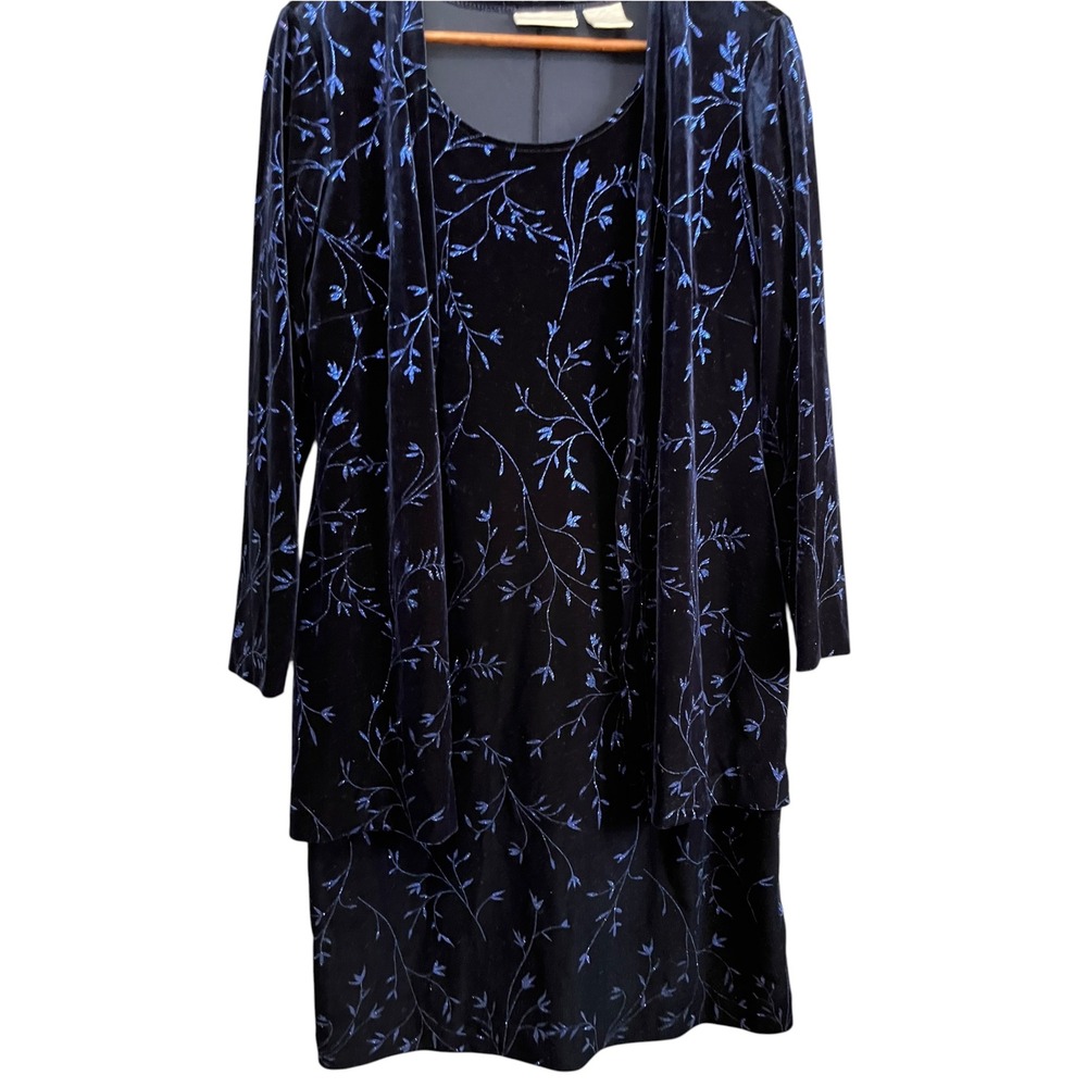 Worthington Dress Set Women 10P Black Blue Excellent Velvet Glitter